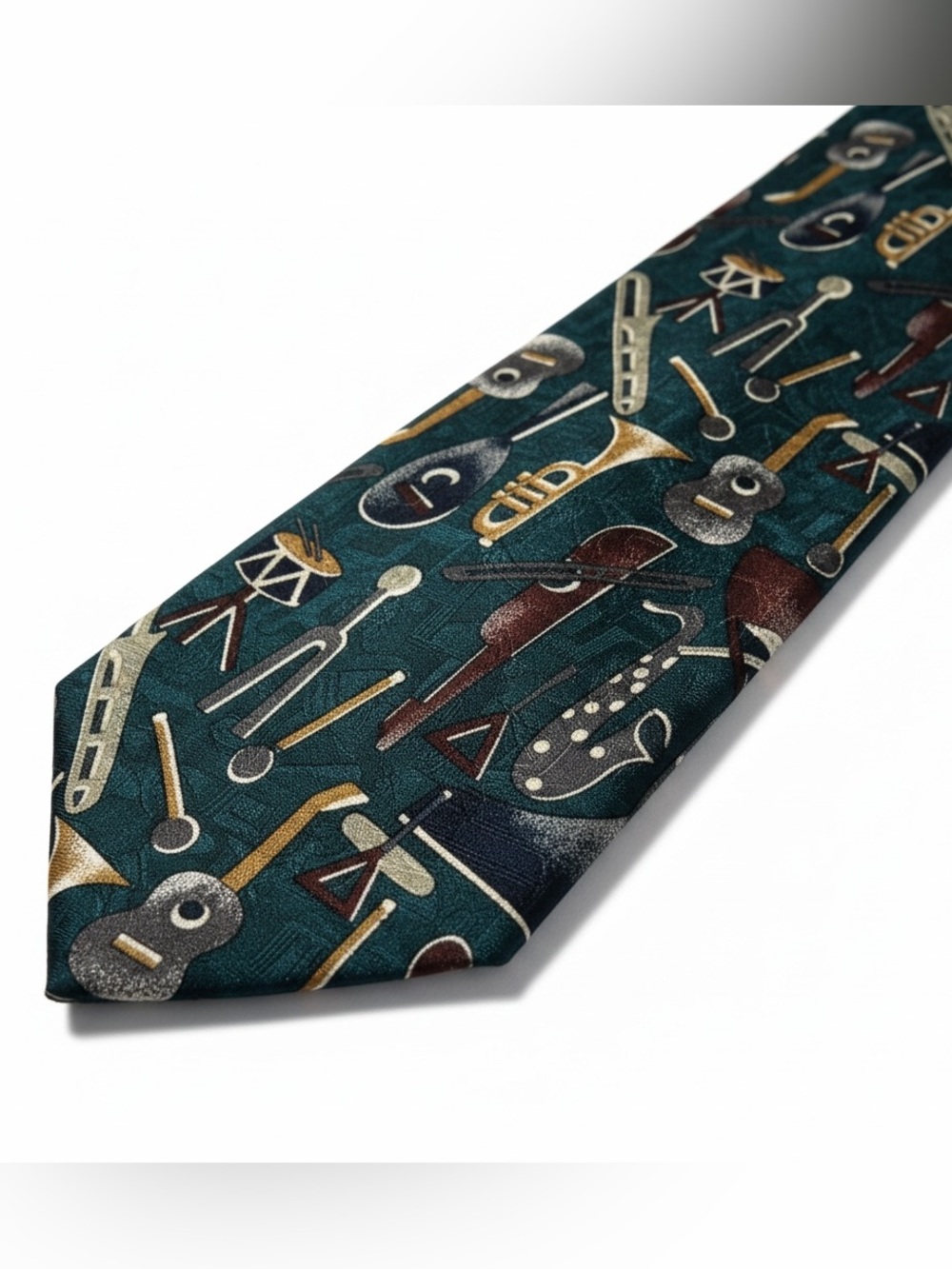 Vintage Structure Le Collezioni 100% Silk Teal Tie Musical Instrument Print‎ USA